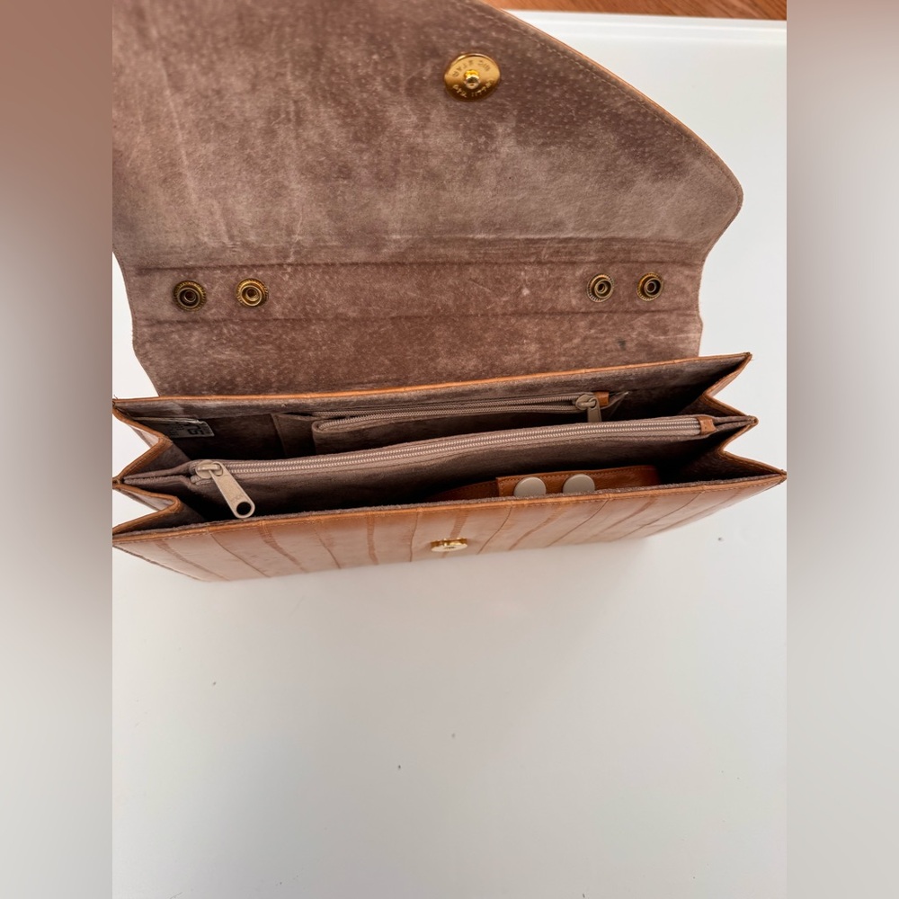 Vintage Tan Eel Skin Convertible Clutch Crossbody Bag - Picture 3 of 5